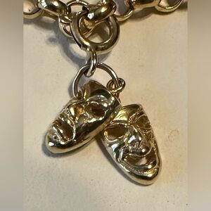 14K Solid Gold Theater Comedy & Tragedy Charm with clasp ~1.42 grams 3D VTG